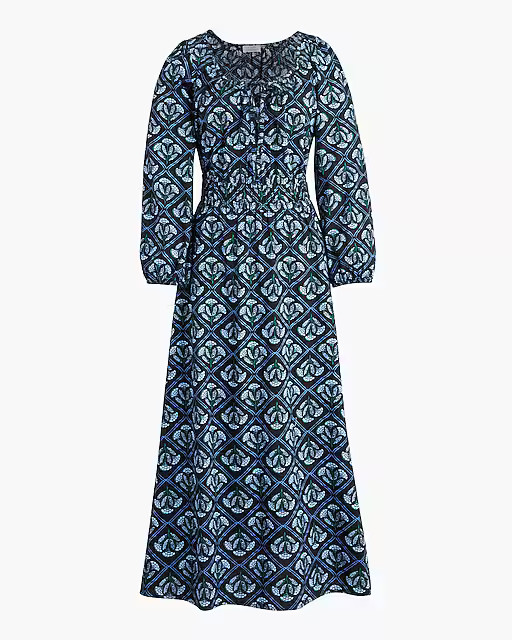 Long-sleeve smocked waist poplin dress | J.Crew Factory