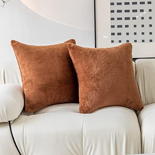 Demetex Pillow Covers 18x18 Modern Decor Set of 2, Square Decorative Pillowcases, Faux Fur Throw ... | Amazon (US)