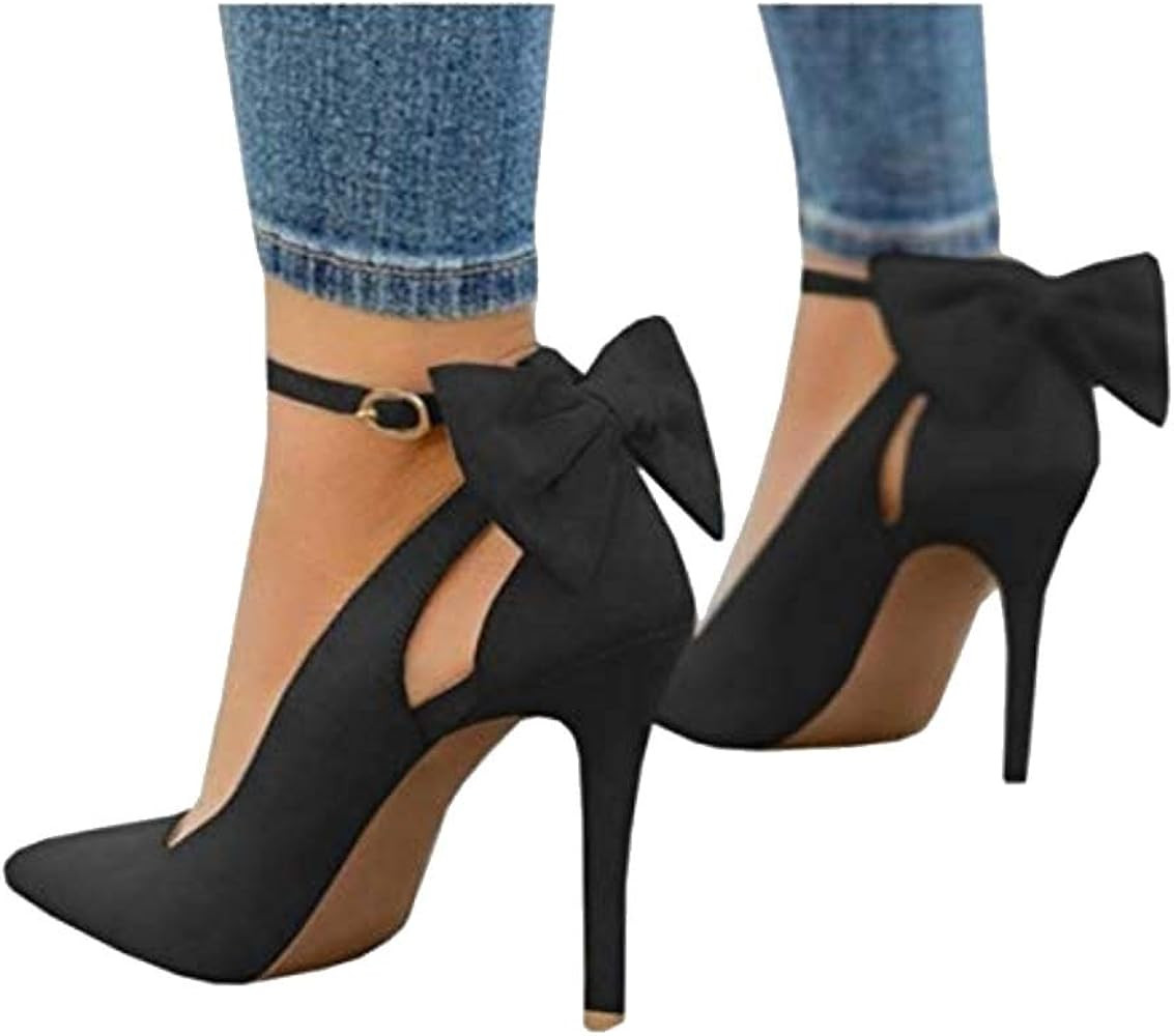Fashare Womens High Heels Bow Tie Stiletto Ankle Strap Wedding Dress Pumps Shoes | Amazon (US)