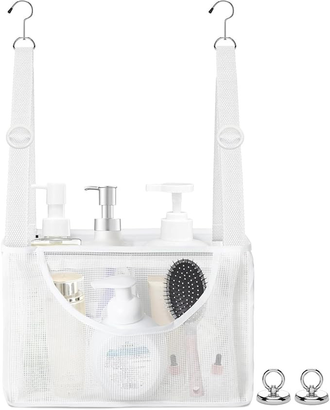 PVC Mesh Hanging Shower Caddy Organizer with 2pc Magnetic Hooks, Portable Adjustable Travel Bathr... | Amazon (US)