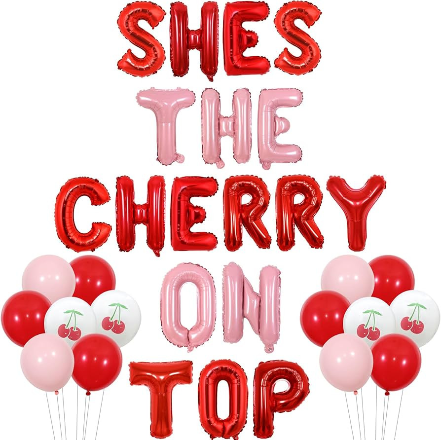 Cherry Birthday Decorations She's The Cherry On Top Balloon Banner Cherry on Top Party Decor Cher... | Amazon (US)