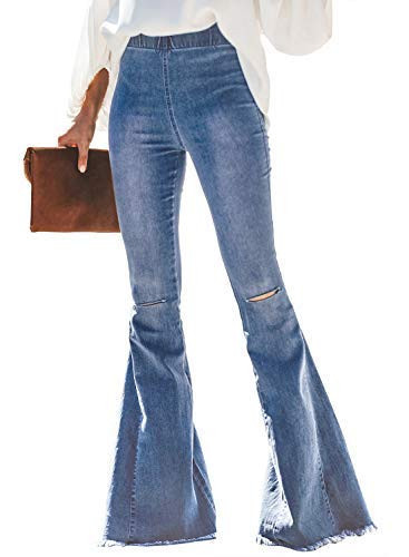 Sidefeel Women's Bell Bottoms Jeans High Waisted Flared Bootcut Elastic Waist Denim Pants Light Blue Size 4 | Amazon (US)