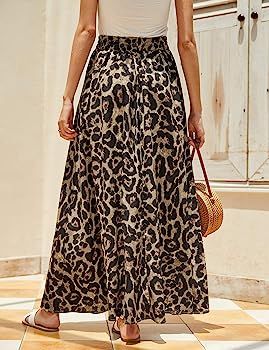 Womens Leopard Print Long Skirts Drawstring High Waisted Bohemian Maxi Skirt | Amazon (US)