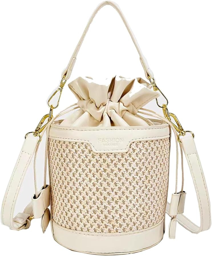 Straw Bucket Bag for Women Fashion Summer Beach Handmade Tote Bags Crossbody Shoulder Bag with Ha... | Amazon (US)