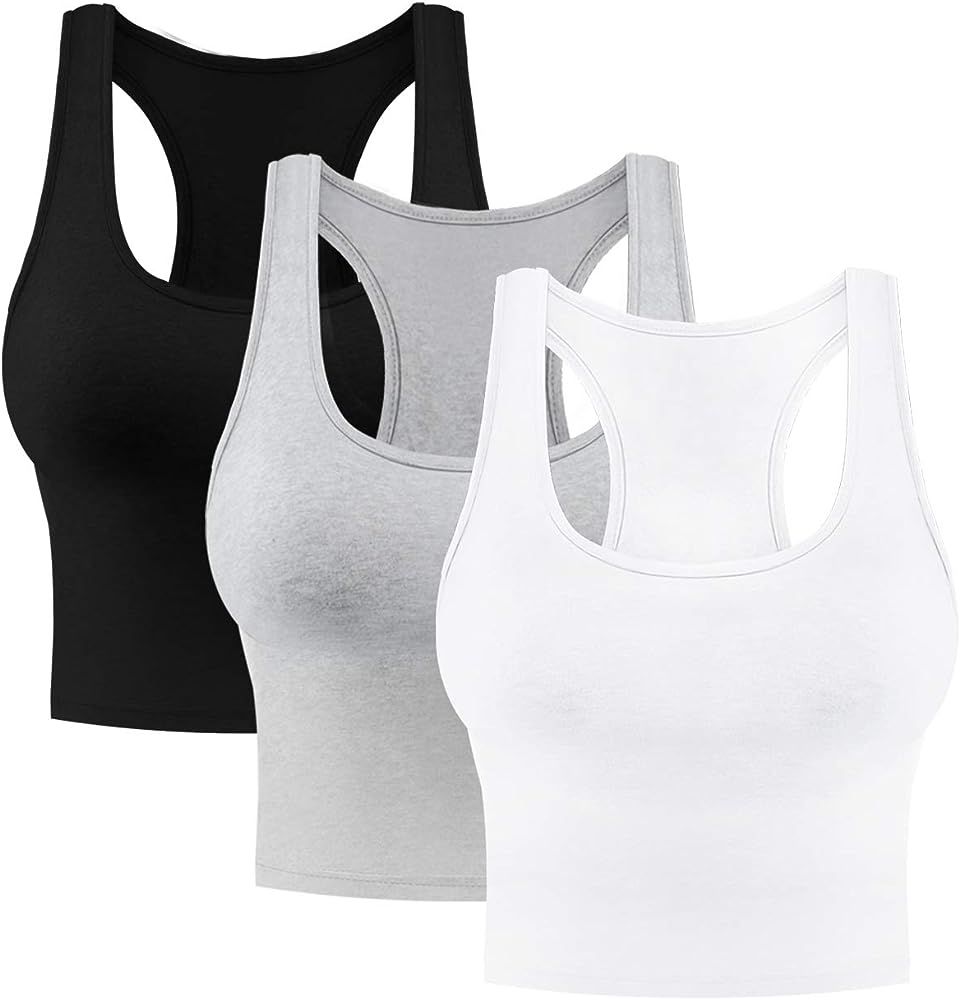 3 Pieces Cotton Basic Crop Tank Tops Sleeveless Racerback Sports Tank Tops for Women Girls Daily ... | Amazon (US)