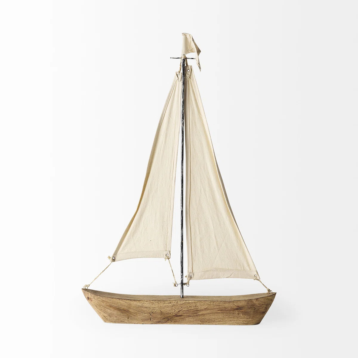 Armentrout 21" Brown And Natural Wood Metal And Fabric Sailboat Tabletop Sculpture | Wayfair North America