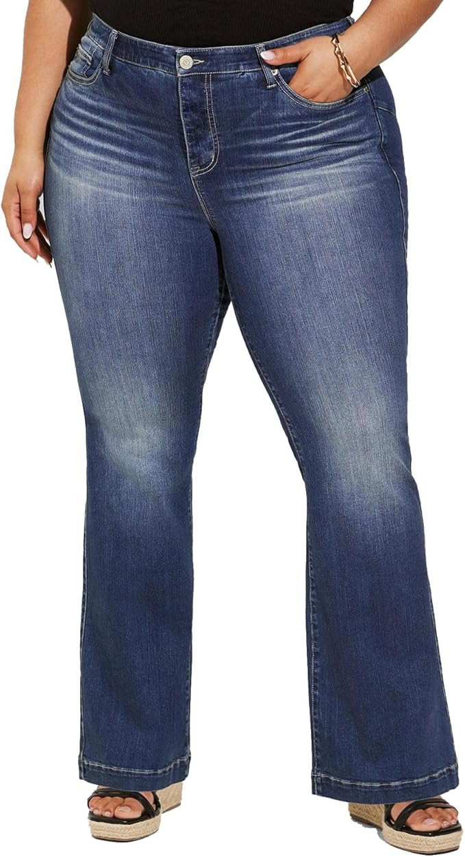 DGD Womens Plus Size Bootcut Jeans Stretchy Curvy Bell Bottom Flare Distressed high Waisted FT | Amazon (US)