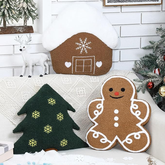 Marsui 3 Pcs 16 x 18 Inches Christmas Throw Pillows Gingerbread House Xmas Tree Gingerbread Pillo... | Amazon (US)