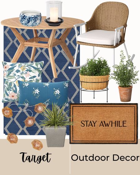 Target outdoor finds, outdoor decor, affordable home, dining table, rug, mat, lights, throw pillow, candle, mosquito repellent, planters, plant holder, rocking chair 

#LTKHome #LTKStyleTip #LTKSeasonal