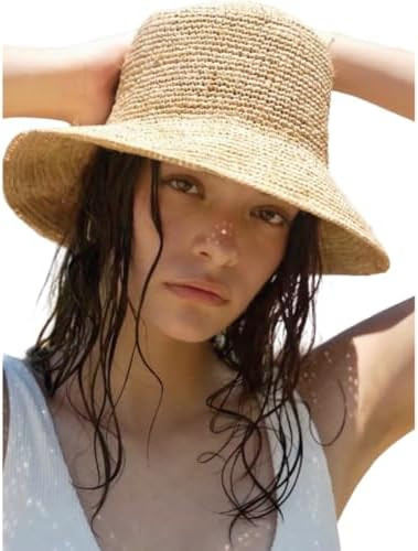 KORADI Sombrero de playa de rafia para mujer, sombrero de paja de rafia natural, sombrero de pesc... | Amazon (US)