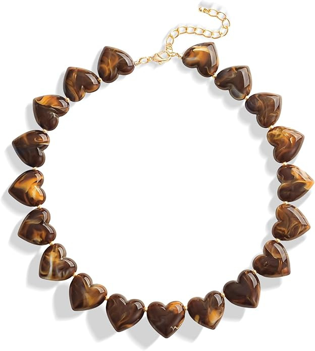 Chunky Heart Choker Necklace Acrylic Puffy Heart Statement Necklace Exaggerated Love Beaded Choke... | Amazon (US)