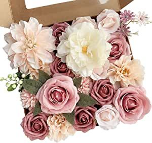 FACINOC Roses Artificial Flowers Pink Bouquets Box Set for DIY Bridal Wedding Shower Decorations ... | Amazon (US)