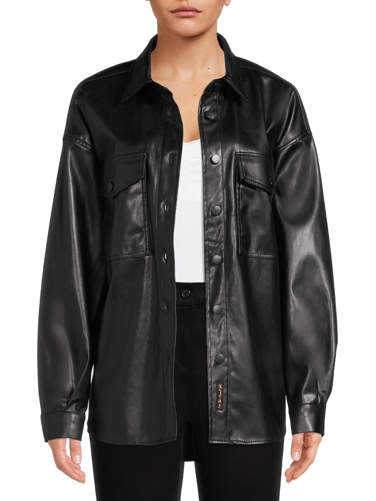 Dollhouse Women's Juniors Vegan Leather Shacket | Walmart (US)