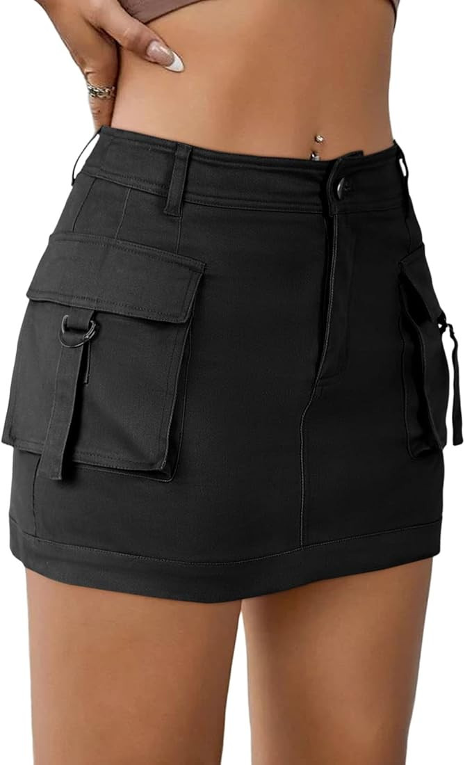 Allytok Cargo Skirt Y2K Summer Cotton Bodycon Short Mini Skirts for Women with Pockets | Amazon (US)
