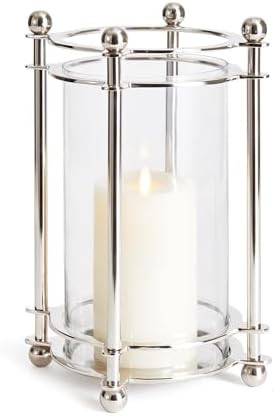 Napa Home & Garden Lauren Chrome Silver Small Hurricane Glass Candle Holder 13.5" All Seasons Pre... | Amazon (US)