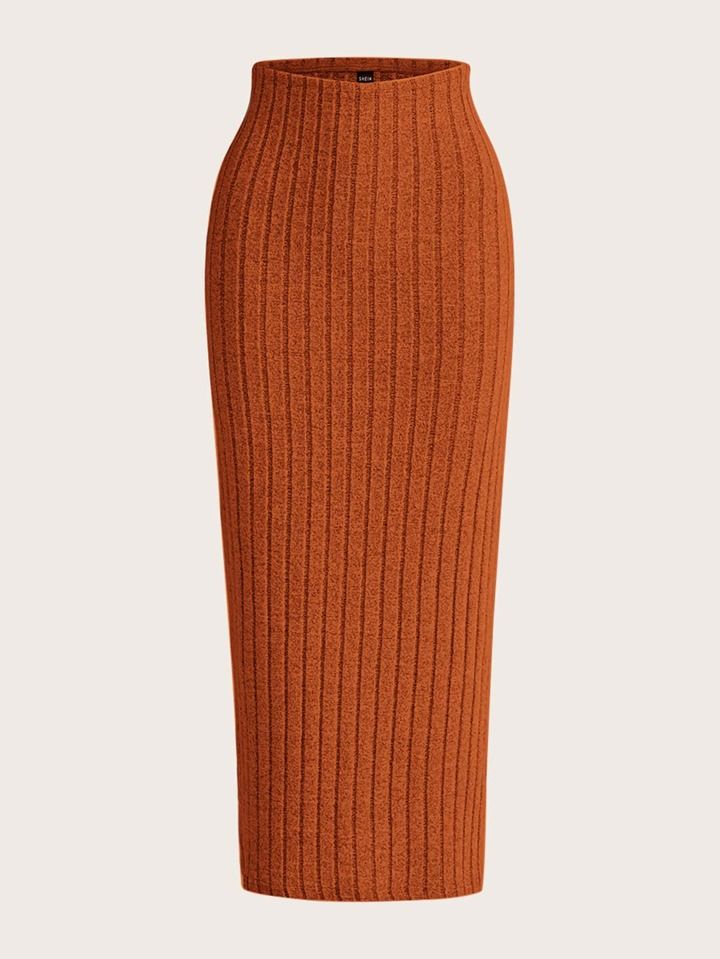 SHEIN EZwear Summer Outfits High Waist Ribbed Knit Skirt | SHEIN