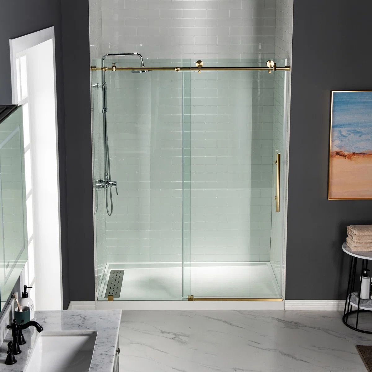 Vital 56"\u201360" W x 76" H Single Sliding Frameless Shower Door | 3/8" (10mm) Thick Tempered Gl... | Wayfair North America