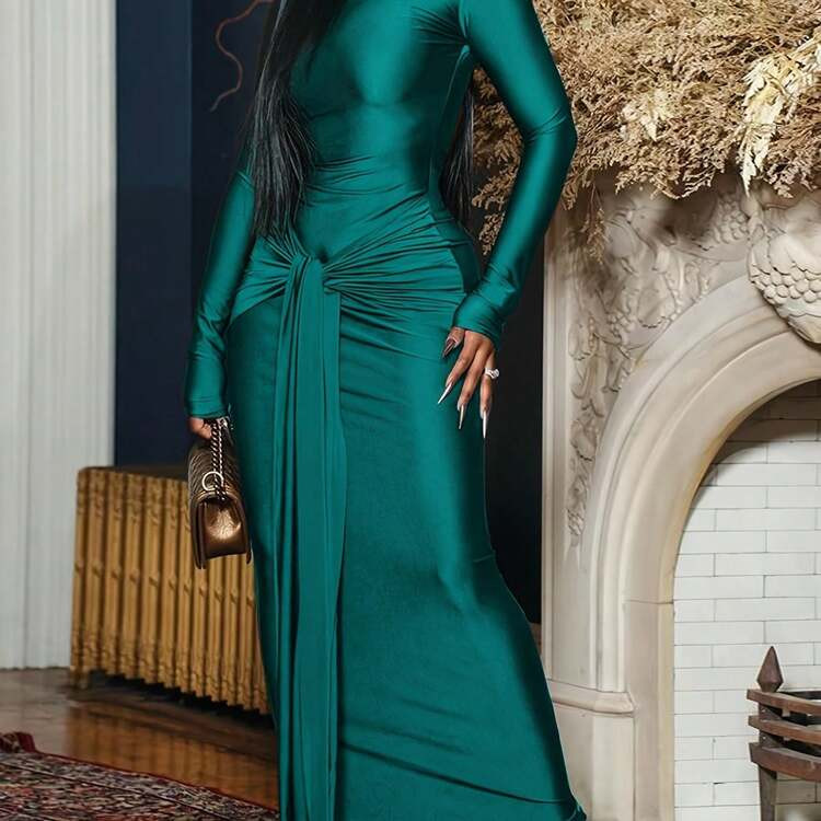 [High-Waisted Bodycon Dress] High-Waisted Bodycon Dress | Polyester And Spandex, All-Season, No P... | SHEIN