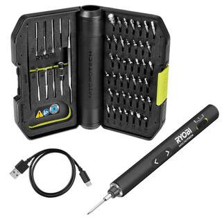 RYOBI MICROTECH Electric Precision Screwdriver Kit with 4mm 50pc Bit Set, Tweezers, Pry Tool, USB... | The Home Depot