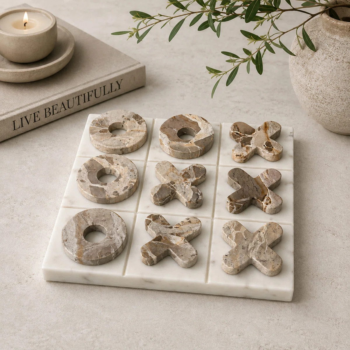 Delphi Grid - Marble Tic Tac Toe Game | Decorative Tabletop Accent | Wayfair North America