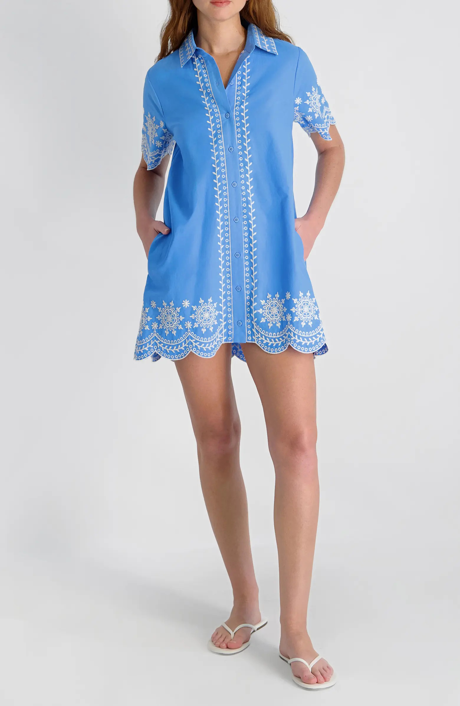French Connection Alissa Embroidered Cotton Mini Shirtdress | Nordstrom | Nordstrom