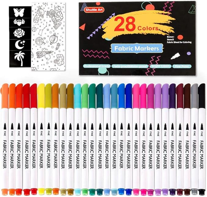 Shuttle Art 28 Colors Fabric Markers, Fabric Markers Permanent Markers for T-Shirts Clothes Sneak... | Amazon (US)