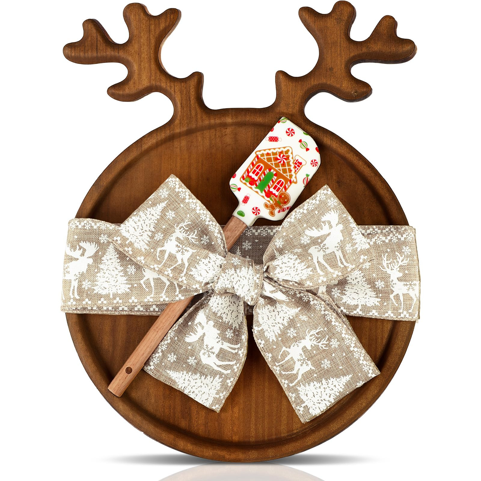 Christmas Cutting Board Gift Christmas Antler Cutting Board with Santa Shaped Scraper and Ribbon ... | Amazon (US)