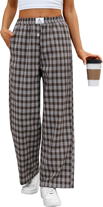ANRABESS Womens Striped Gingham Pants 2026 Pajama Lounge Boxer Pants Cute Comfy PJ Bottoms with P... | Amazon (US)