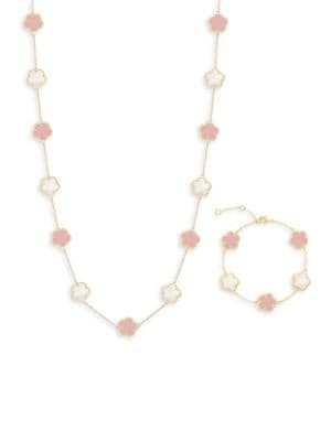 JanKuo Flower 2-Piece 14K Goldplated &amp; Mother Of Pearl Station Necklace &amp; Bracelet Set on... | Saks Fifth Avenue OFF 5TH