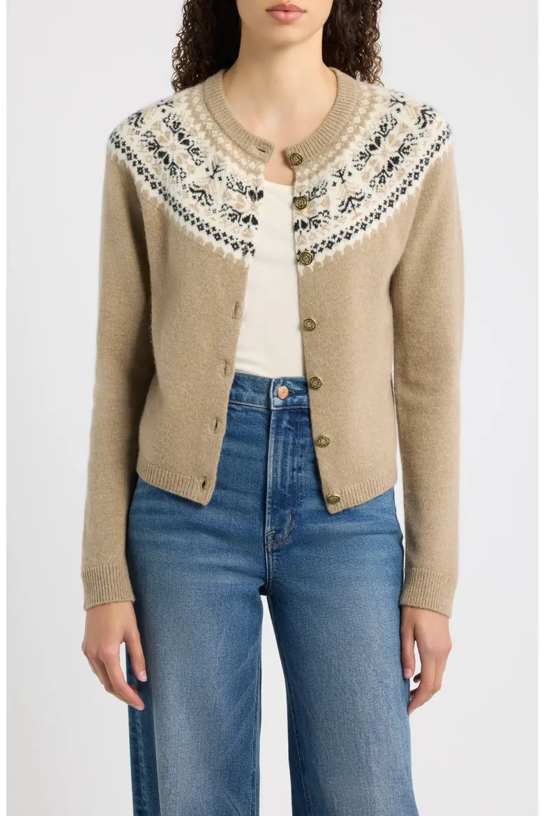 Hill House Home Sonnet Fair Isle Cardigan in Taupe Fair Isle at Nordstrom, Size Xx-Small | Nordstrom