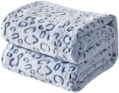 FY FIBER HOUSE Flannel Fleece Throw Microfiber Blanket with 3D Cheetah Print,50 by 60-Inch,Blue | Amazon (US)