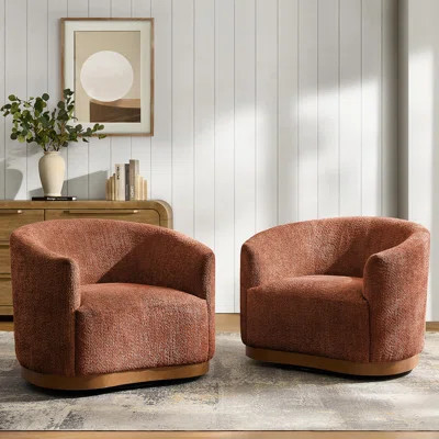 Berklie 31.5"W Modern Boucle Chenille Swivel Barrel Armchair with Ergonomic Backrest and Solid Wood Legs | Wayfair North America