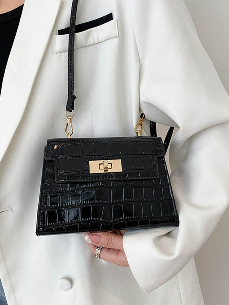 Quadratische Tasche mit Krokodil Prägung, Drehverschluss, Klappe | SHEIN