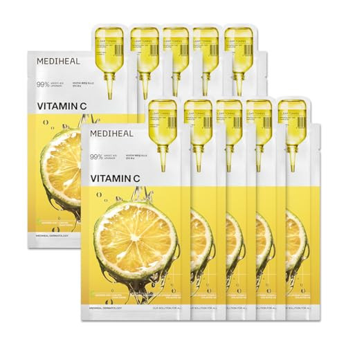 Mediheal Vitamin C Essential Sheet Mask Clear Toning 10 pcs. 99% Pure Vitamin C & 10 Vita Actives for hydration, blemish. Vegan formula | Amazon (US)