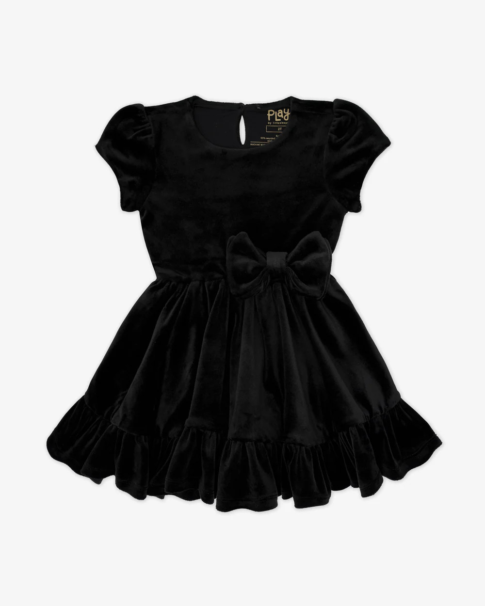 Black Velvet Tiered Bow Trim Dress | Little Sleepies