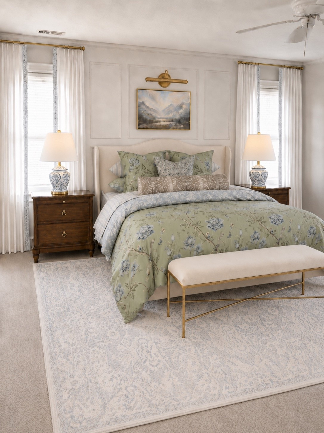 Grandmillenial green bedroom design…but add chinoiserie lamps. Alternating soft whites, creams, greens, blues and antique brass creates this traditional meets modern style. It’s the type of combo you see featured and perfected in Nancy Myers movies, but on an Amazon budget. 

#amazonhome #potterybarn #wayfair #grandmillenialdesign #bedroomdesign

#LTKHome
