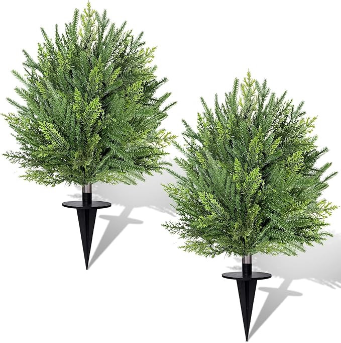 2 Pack 24" Artificial Christmas Topiary Ball Trees with Spike Mixed Real Touch Norfolk Pine & Cyp... | Amazon (US)