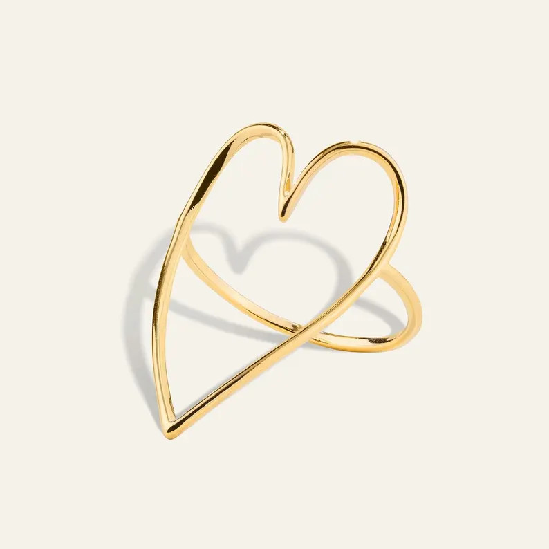 Gold Plated Heart Ring: Modern Brass Statement Jewelry - Etsy | Etsy (US)