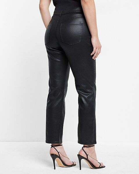 High Waisted Black Coated Straight Ankle Jeans | Express