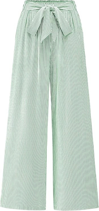 BTFBM Pants for Women 2026 Spring Clothes Striped High Waist Tie Knot Dressy Casual Wide Leg Pala... | Amazon (US)