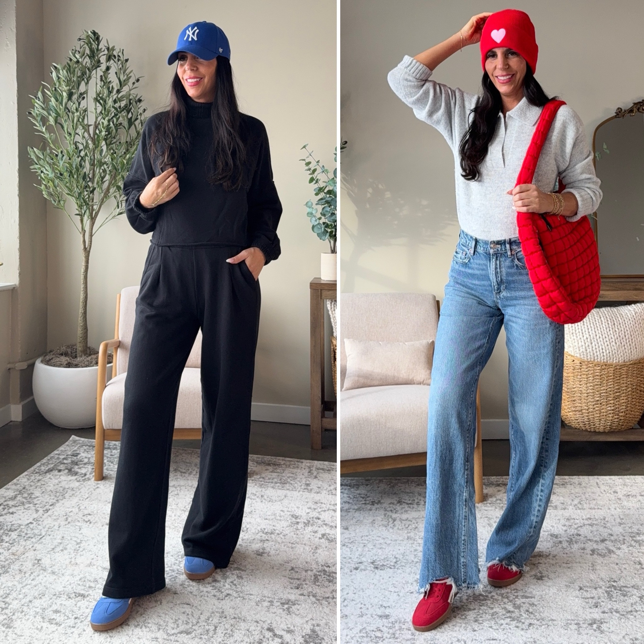 A pop of color with these under $20 sneakers. Memory foam 

Restocked alert on my favorite wide leg denim. Comes in multiple lengths. So soft and comfortable. 
Denim- size 4 long 
Super soft target sweater- small 
Under $20 sneakers are tts 
Valentine beanie 
Free people quilted bag 

Black sweatshirt - small
Black sweatpants- small tall 

#LTKU #LTKSaleAlert #LTKFindsUnder50 #LTKShoeCrush #LTKItBag #LTKOver40