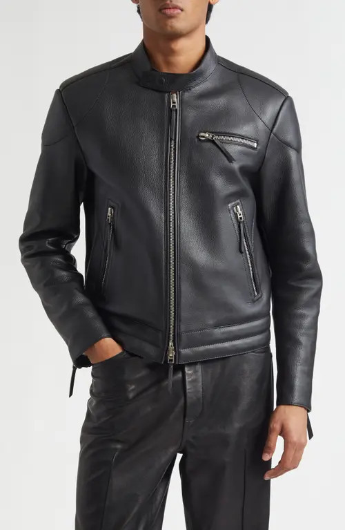 TOM FORD Grained Leather Biker Jacket in Black at Nordstrom, Size 40 Us | Nordstrom