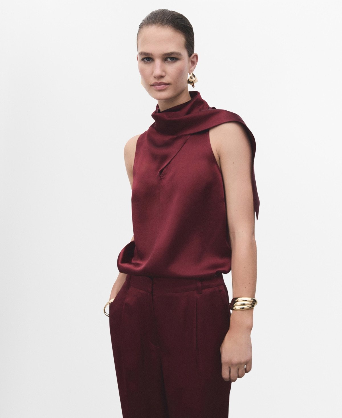 Mango Women's Foulard Satin Blouse - Russet | Macy's