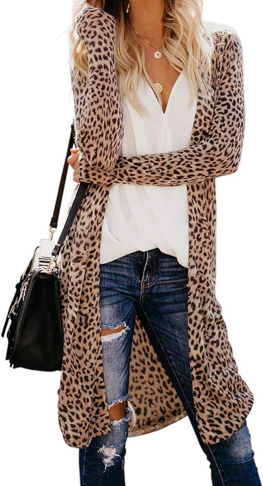 Womens Leopard Print Cardigan Lightweight Long Sleeve Open Front Fall Cardigans S-XXL | Amazon (US)