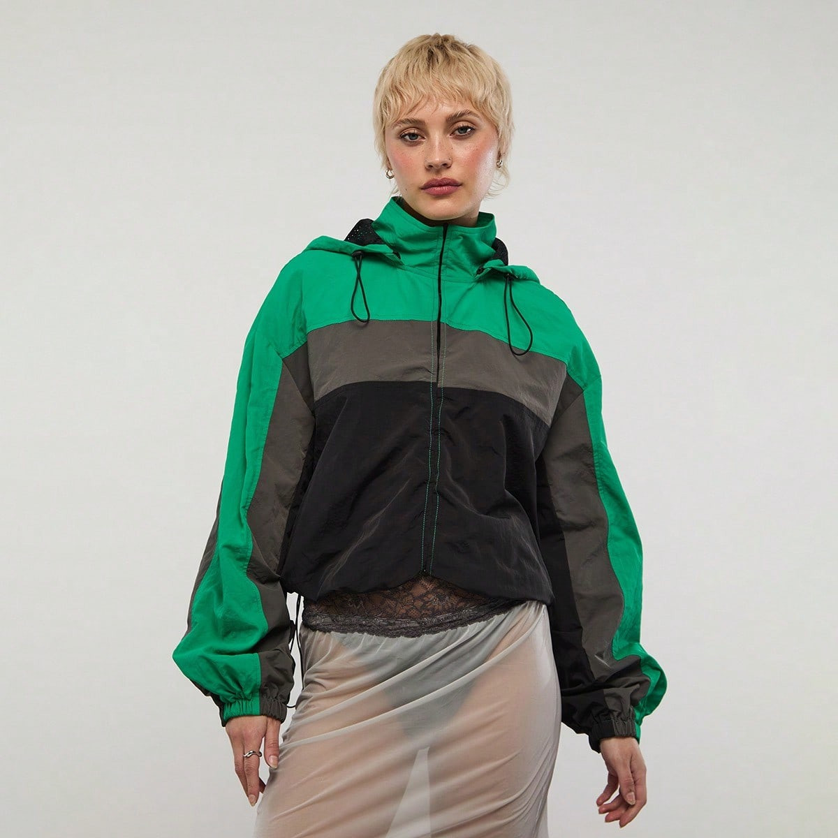 COUREZ Hooded Colour Block Track Jacket / Y2K Summer Clothes For Women Summer Outfits For Women Windbreakers For Women Women Jackets Festival Outfits Concert Outfits Spring Outfits For Women | SHEIN