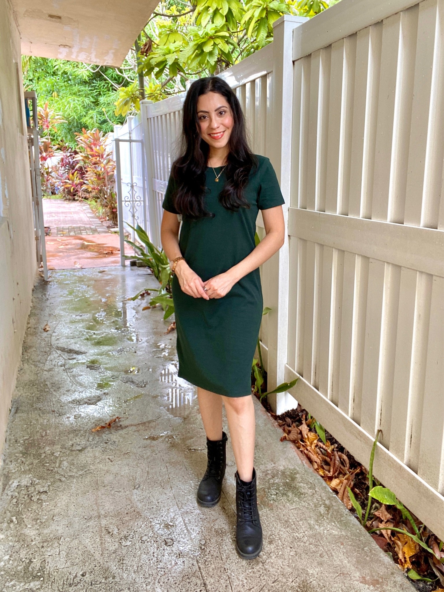 Wearing a T-shirt dress in size extra small, combat boots, and minimal Amazon jewelry. Such a comfy and minimal outfit 

#LTKunder50 #LTKtravel #LTKSeasonal