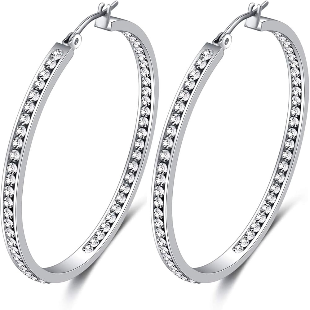 Rnivida Stunning Stainless Steel Inside-Out Crystal Cz Hoop Earrings for Women | Amazon (US)