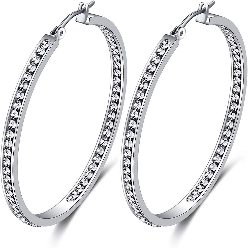 Rnivida Stunning Stainless Steel Inside-Out Crystal Cz Hoop Earrings for Women | Amazon (US)