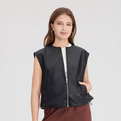 Women's Faux Leather Zip-Front Vest - A New Day™ Black M | Target