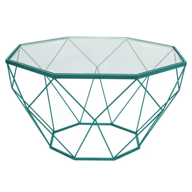 LeisureMod Malibu Large Modern Octagon Glass Top Coffee Table With Blue Base - Walmart.com | Walmart (US)